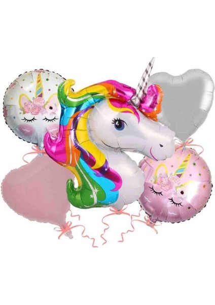 Takımlı Folyo Balon Unicorn ( Kalp ) 5'li Set