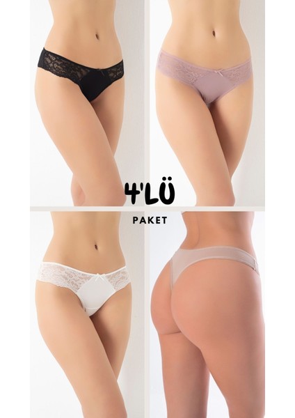 Kadın Dantelli Tanga 4'lü Paket C804-502