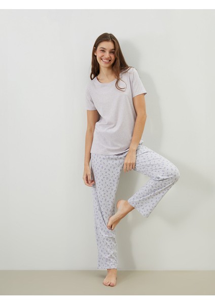 Yeni Sezon Bisiklet Yaka Baskılı Kadın Pijama Takımı