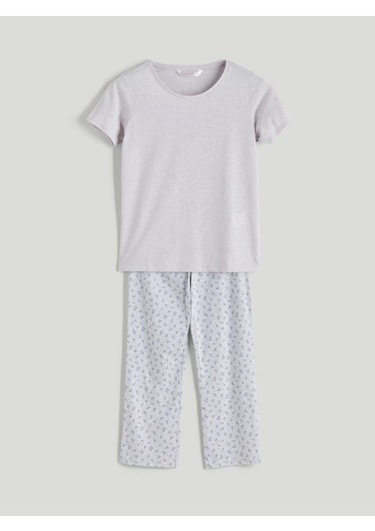 Yeni Sezon Bisiklet Yaka Baskılı Kadın Pijama Takımı indirimleri