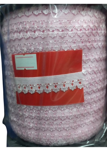 Çamaşır Lastiği Dantelli 1 cm 75 Metre 1 Top Açık Pembe