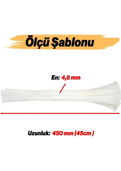 100 Adet Cırt Kelepçe 4,8X450 mm Plastik Beyaz Renk Zip Kablo Bağı Çok Amaçlı Bağlama. fırsatları
