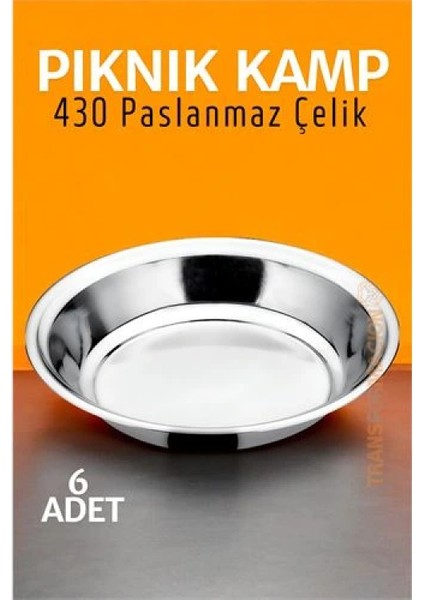 Paslanmaz Çelik Tabak Seti Kamp Piknik Tabağı 6 Adet