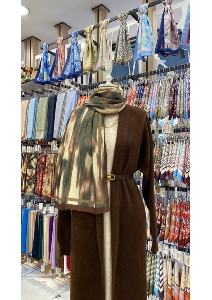 Renk Serapları Desenli Şal Yeşil Kahverengi