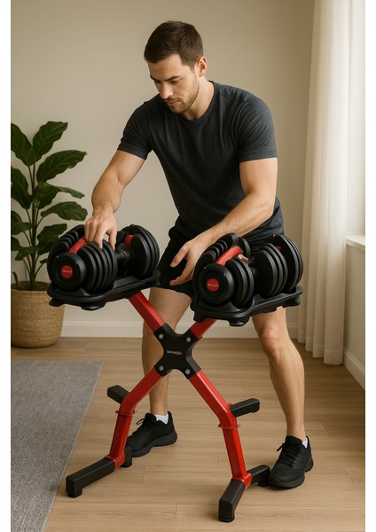 Ayarlanabilir Dambıl ve Stand Seti 2 x 24 kg Ayarlanabilir Mekanizmalı Dambıl + Dambıl Standı fiyatları