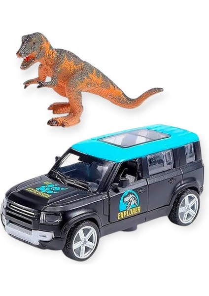 Çek Bırak Araç ve Dinazor Oyun Seti - 6843-2D- Mavi (Lisinya)