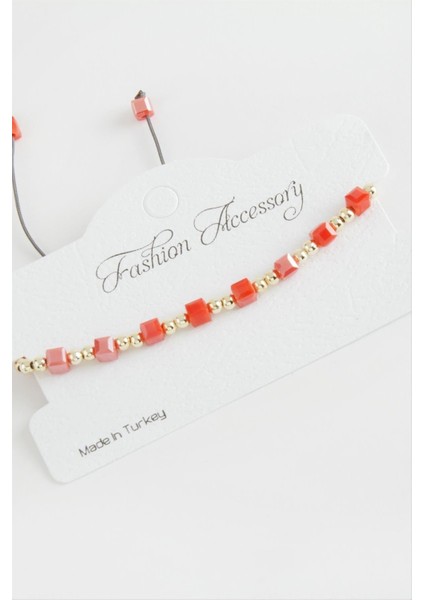 Sepetim Küp Top Metal Kristal Bileklik-Kırmızı