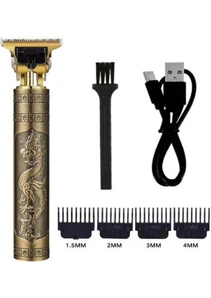 ® Vintage Görünümlü Güçlü 4 Farklı Başlıklı USB Şarjlı Manuel Tıraş Makinası