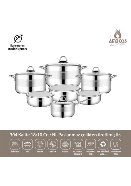 Bella 14 Parça Tüm Ocaklara Uyumlu Paslanmaz Çelik Tencere Sütlük Saklama Kabı Seti