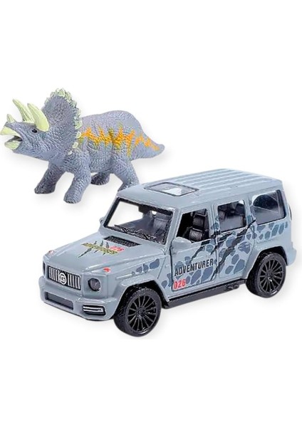 Çek Bırak Araç ve Dinazor Oyun Seti - 6843-2D- Gri (Lisinya)