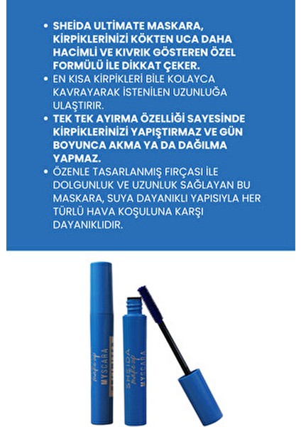 Myscara Unlimited Mavi Renkli Maskara Kirpikleri Uzatır ve Kalınlaştırır Büyük Boy modelleri