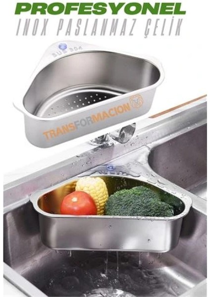 Inox Lavabo Köşe Süzgeci Organizer 304 Paslanmaz Çelik