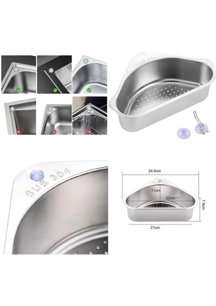 Inox Lavabo Köşe Süzgeci Organizer 304 Paslanmaz Çelik indirimleri