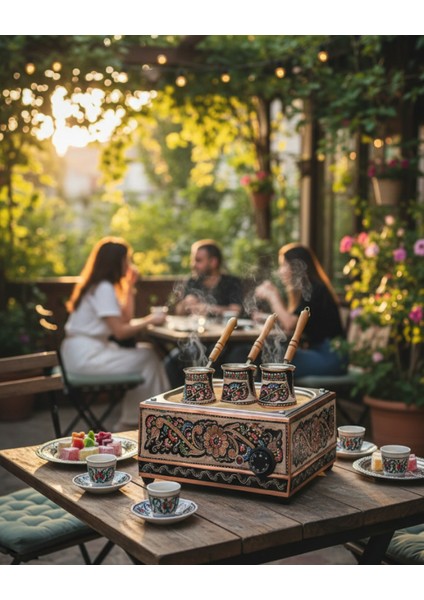 Kumda Kahve Makinesi ve Cezve Seti-Kumda Türk Kahvesi Makinesi-Bakır Kahve Makinesi-34*35*16