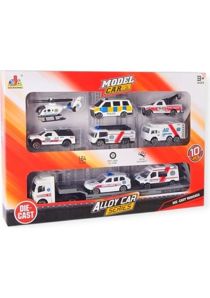 10 Parça Araç Taşıyan Tır Seti - Die Cast - DS047 - Ambulans (Lisinya) fiyatları