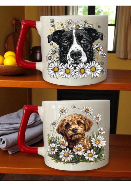 Papatya ve Köpek Baskılı Kupa - 14 Şubat Hediye, Erkeğe Hediye, Kız Arkadaş Hediye