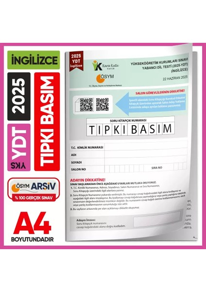 Informal Yayınları 2025 Yks Ydt Ingilizce Ösym Tıpkı Basım Çıkmış Soru Deneme Kitapçığı (Video Çözümlü Türkiye Geneli)