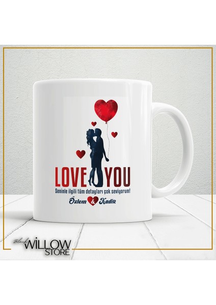 Love You Aşk Temalı Kişiye Özel Seramik Kupa Bardak