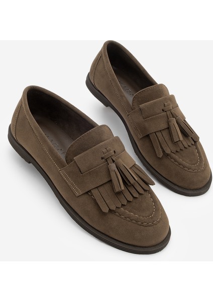 Kadın Loafer Püsküllü Günlük Ayakkabı Petlin Kahve Süet