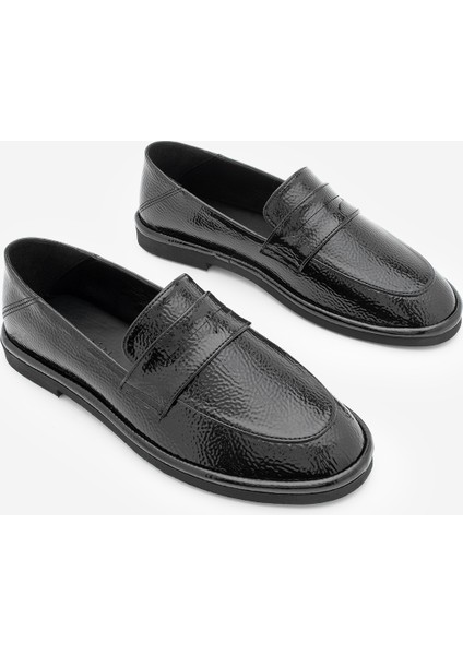 Kadın Loafer Düz Taban Makosen Günlük Ayakkabı Riston Siyah Rugan indirimleri