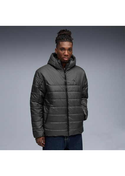 Essentials Hooded Padded Erkek Gri Kapüşonlu Mont