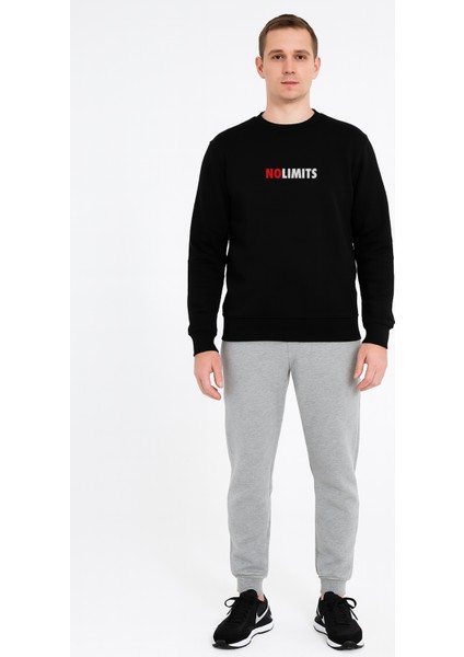 Unisex Nolimits Üç Iplik Rahat Kesim O Yaka Baskılı Pamuk Sweatshirt Siyah