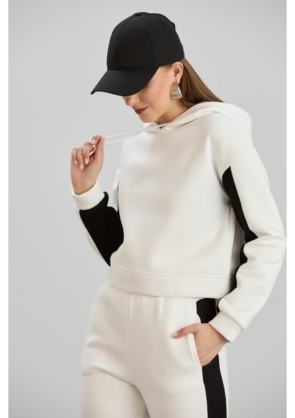 Kapüşonlu Crop Sweatshirt Ekru fiyatları
