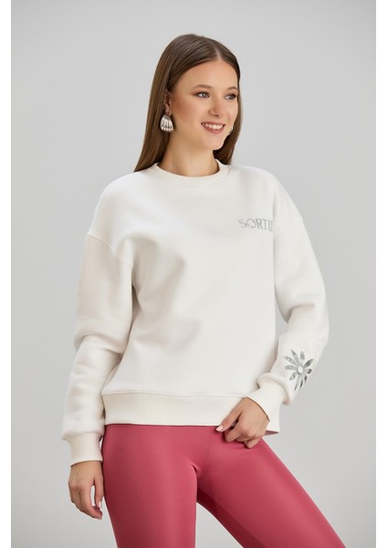 Varak Baskılı Bisiklet Yaka Üç Iplik Sweatshirt modelleri