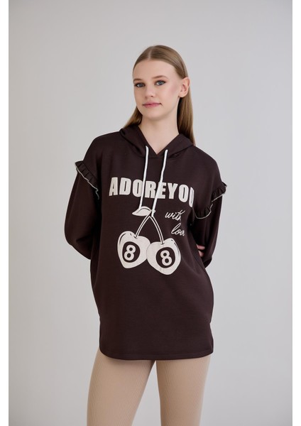 Kiraz Baskılı Kapşonlu Sweatshirt fiyatları