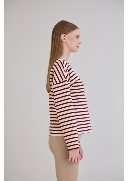 Dikiş Detay Çizgili Sweatshirt
