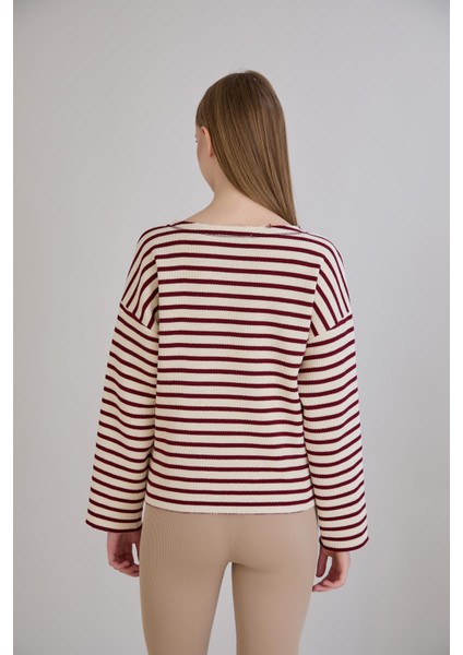 Dikiş Detay Çizgili Sweatshirt