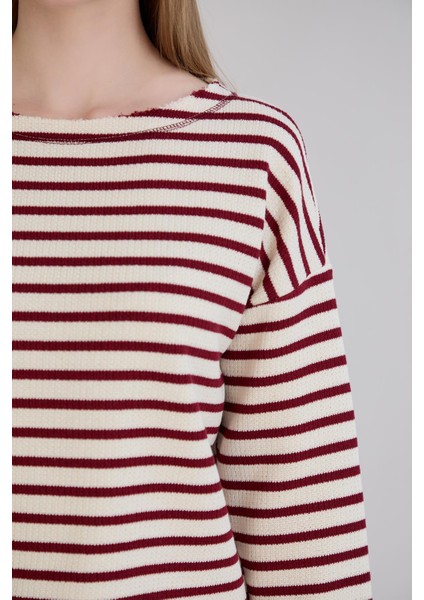 Dikiş Detay Çizgili Sweatshirt