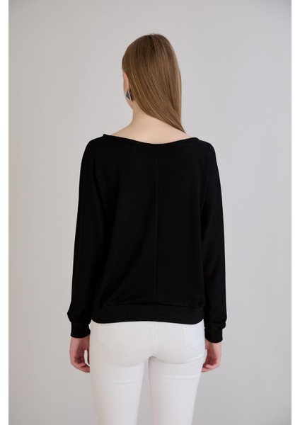 Kol Etek Kaşkorse Geniş Yaka Sweatshirt