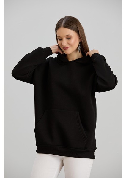.kapşonlu Kanguru Cepli Üç Iplik Sweatshirt Siyah fiyatları
