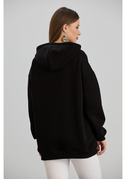 .kapşonlu Kanguru Cepli Üç Iplik Sweatshirt Siyah modelleri