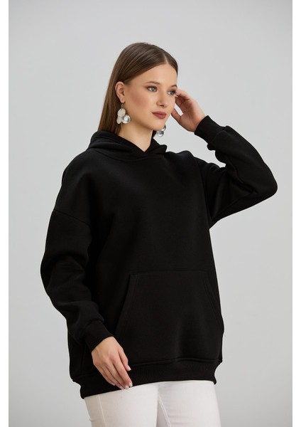 .kapşonlu Kanguru Cepli Üç Iplik Sweatshirt Siyah fırsatları
