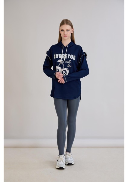 Kiraz Baskılı Kapşonlu Sweatshirt