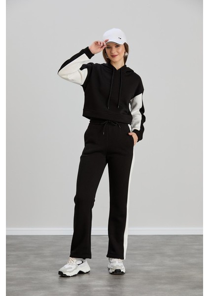 Kapüşonlu Crop Sweatshirt Siyah