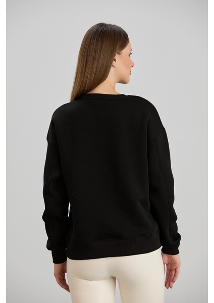 Güneş Baskılı Bisiklet Yaka Üç Iplik Sweat Siyah modelleri