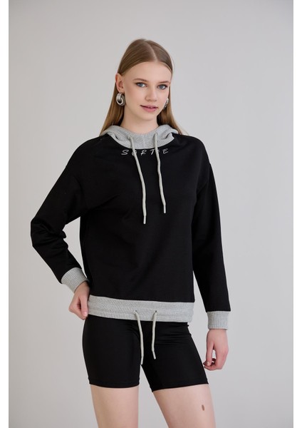 Kordonlu Triko Kapşonlu Sweatshirt