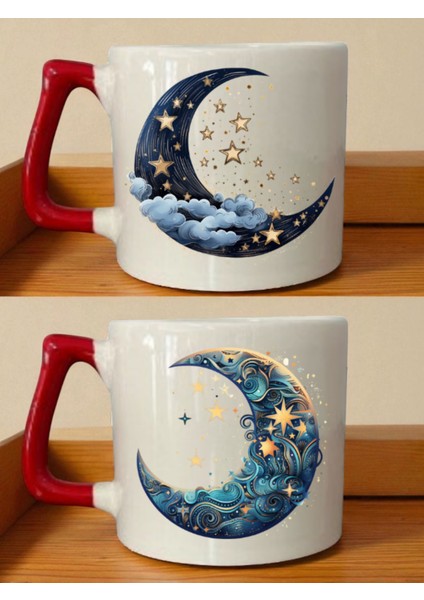 Ay Yıldız Baskılı 2'li Kupa Bardak - 1 Yaş Doğum Günü Hediyesi, Erkek Sevgiliye Alınacak Hediyeler