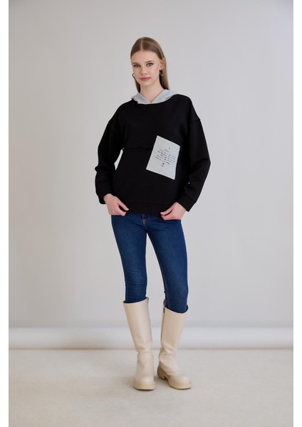 Triko Garnili Kapüşonlu Üç Iplik Sweatshirt fiyatları