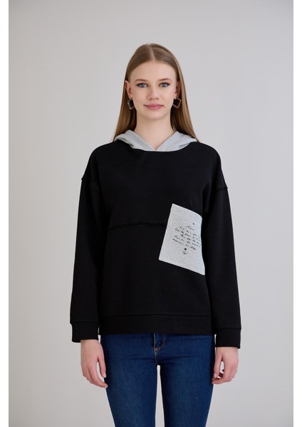 Triko Garnili Kapüşonlu Üç Iplik Sweatshirt indirimleri