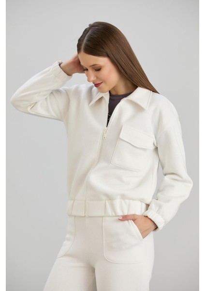 Cepli Gömlek Yaka Fermuarlı Midi Boy Sweatshirt