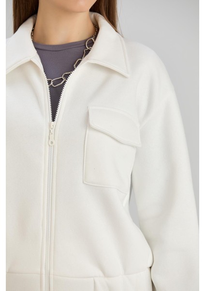 Cepli Gömlek Yaka Fermuarlı Midi Boy Sweatshirt fırsatları