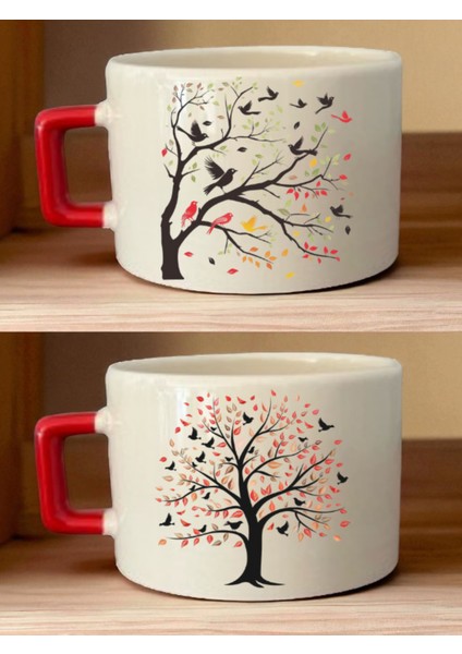 Ağaçta Kuş Baskılı Kahve Fincanı - Annelere Hediye, Yeni Yıl Hediyesi, Anne Hediyeleri