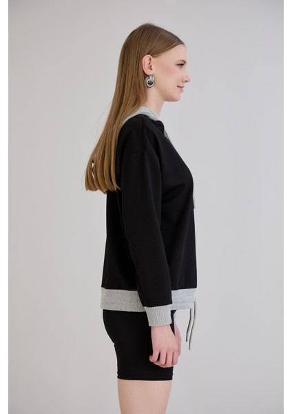 Kordonlu Triko Kapşonlu Sweatshirt