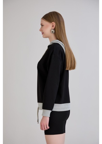 Kordonlu Triko Kapşonlu Sweatshirt