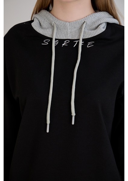 Kordonlu Triko Kapşonlu Sweatshirt