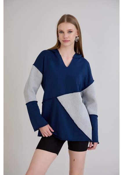 Pis Dikişli Triko Garnili Kapüşonlu Sweatshirt